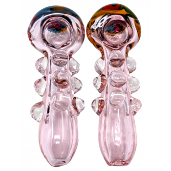 5" Pink Tube Marble Lined Body Wig Wag Head Spoon Hand Pipe - (Pack of 2) [STJ69]